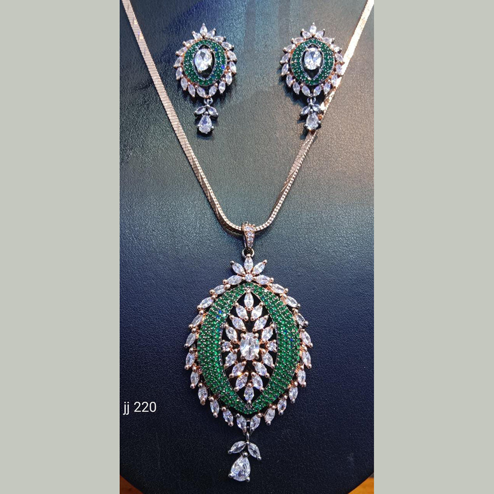 Jain Jewellers Rose Gold Plated AD Stone Chain Pendant Set