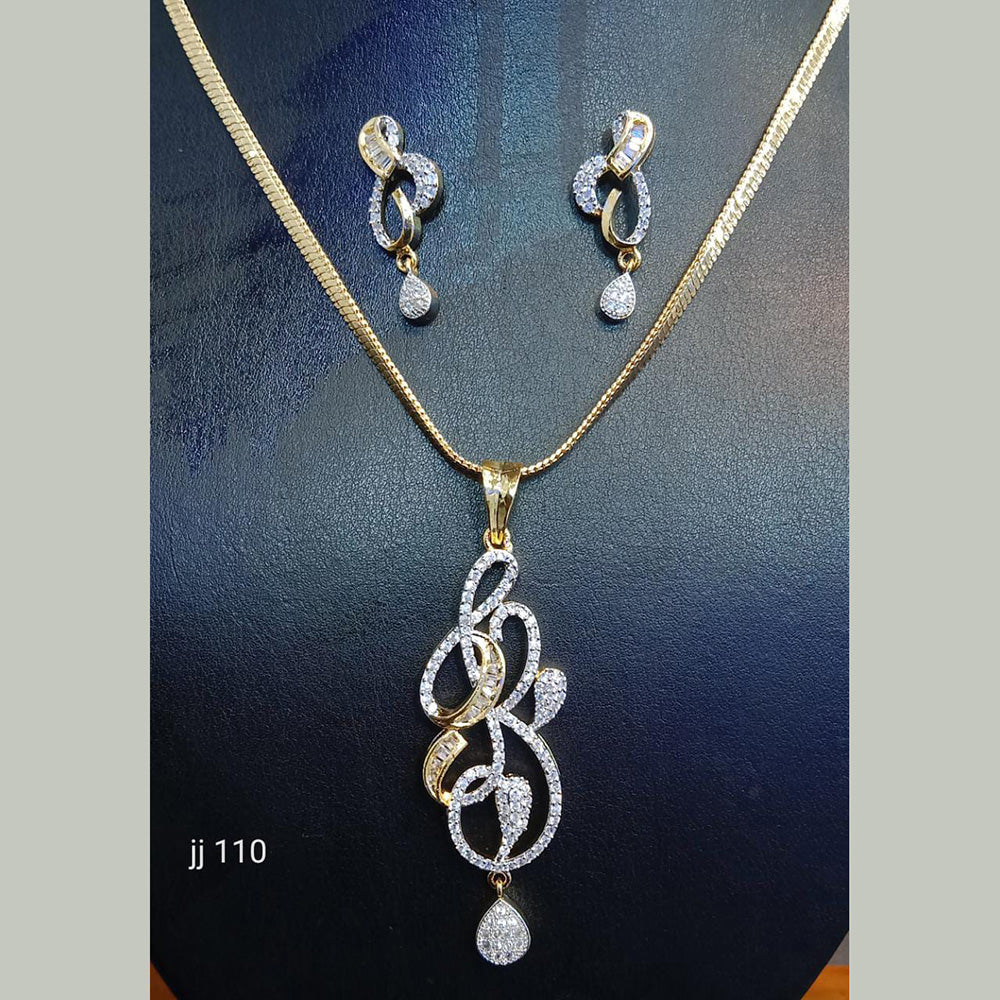 Jain Jewellers Gold Plated AD Stone Chain Pendant Set