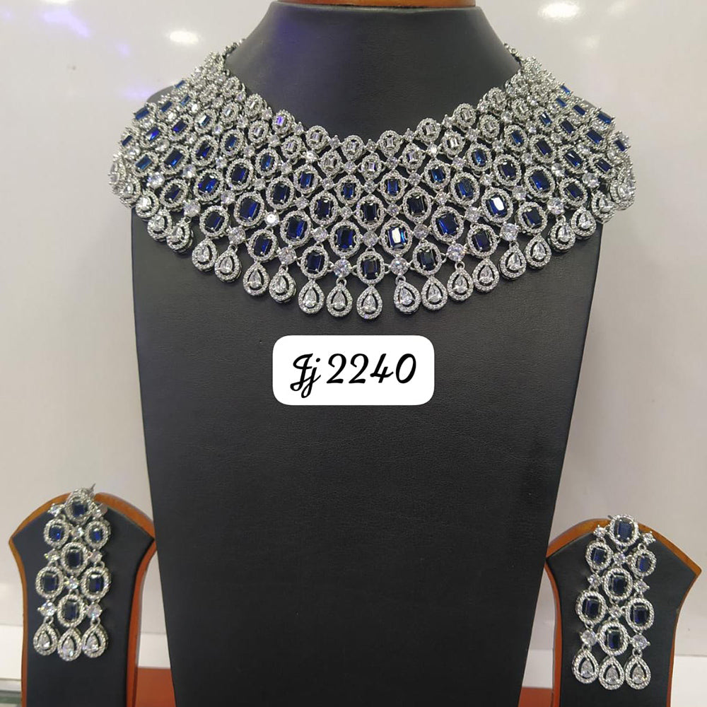 Jain Jewellers Silver Plated AD Stone Necklace Set