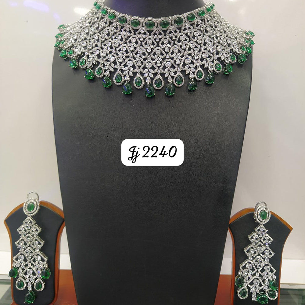 Jain Jewellers Silver Plated AD Stone Necklace Set