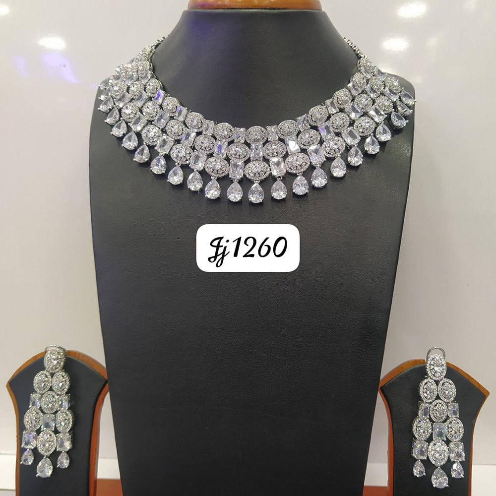 Jain Jewellers Silver Plated AD Stone Necklace Set
