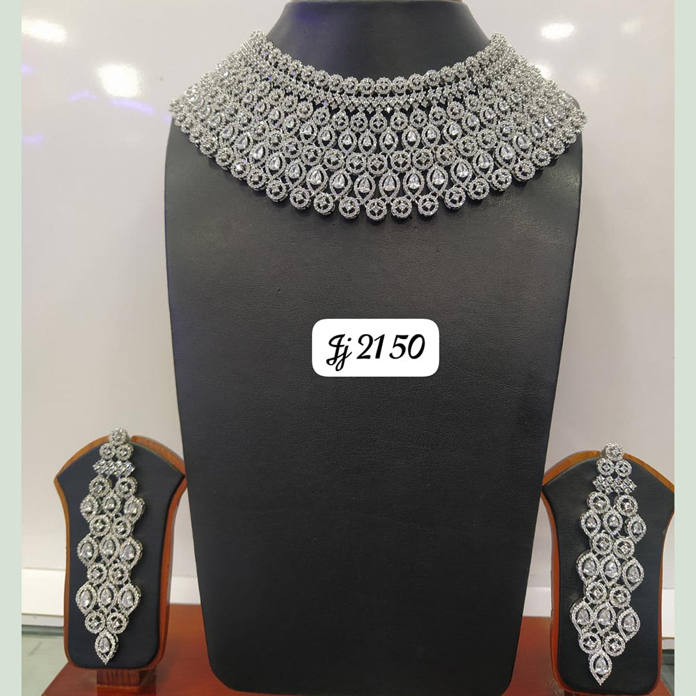 Jain Jewellers Silver Plated AD Stone Necklace Set