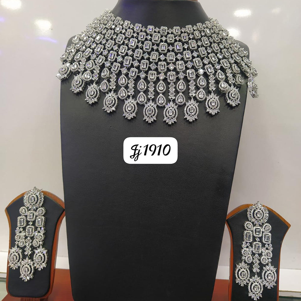 Jain Jewellers Silver Plated AD Stone Necklace Set