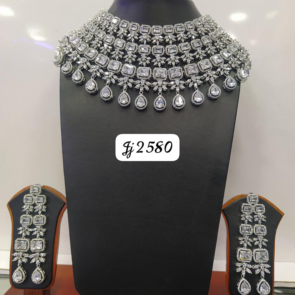 Jain Jewellers Silver Plated AD Stone Necklace Set