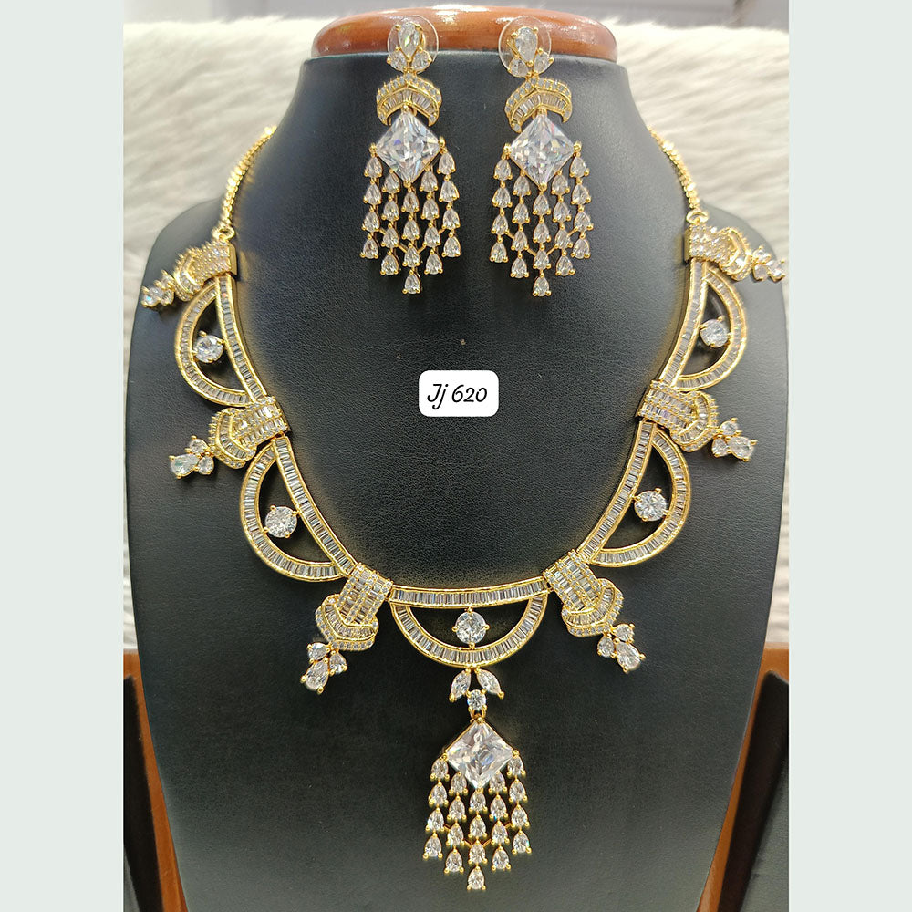 Jain Jewellers Gold Plated Ad Stone Necklace Set