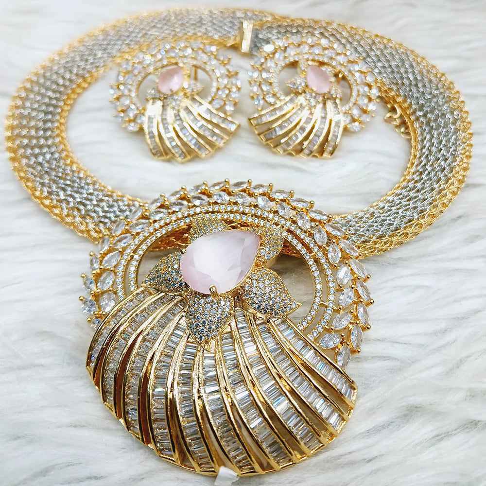 Jain Jewellers Gold Plated AD Stone Necklace Set