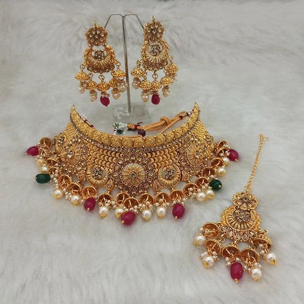 Amina Creation Austrian Stone Choker Necklace Set With Maang Tikka - 1107962B