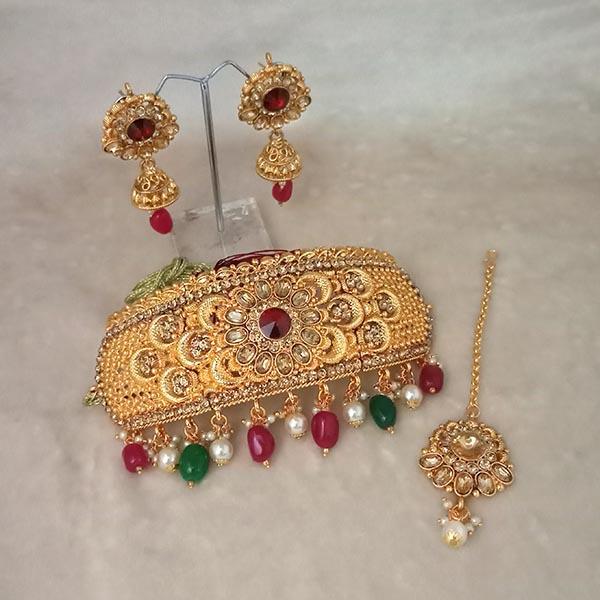 Amina Creation Austrian Stone Gold Plated Choker Necklace Set - 1107975C