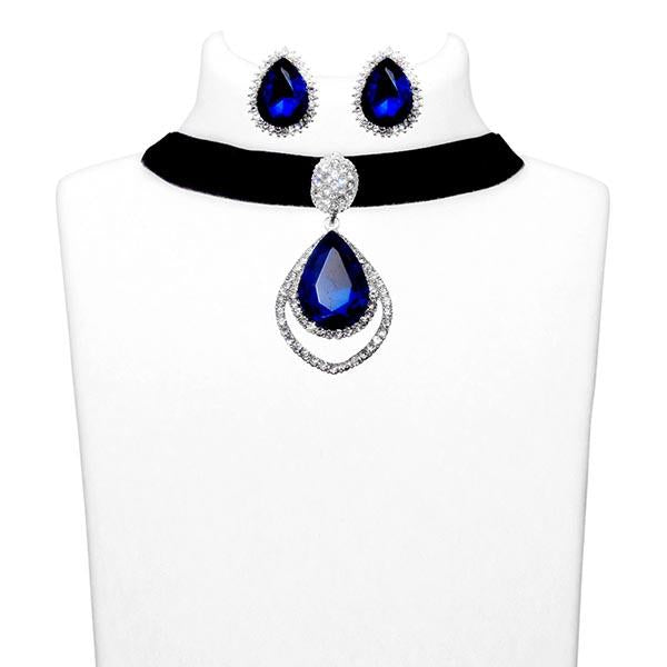 Jeweljunk Blue Stone Choker Necklace Set - 1108703D