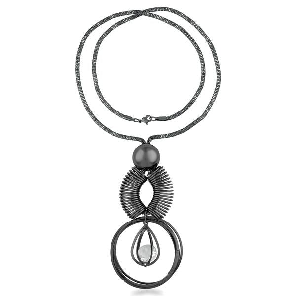 Urthn Austrian Stone Black Oxidised Statement Necklace - 1108810