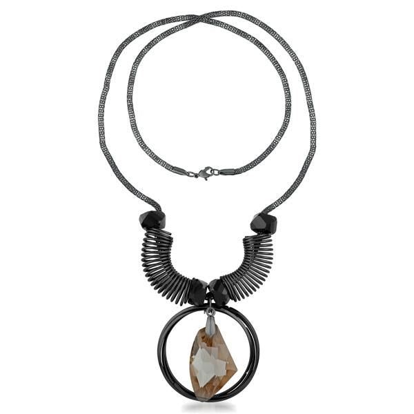 Urthn Black Oxidised Brown Stone Statement Necklace - 1108818