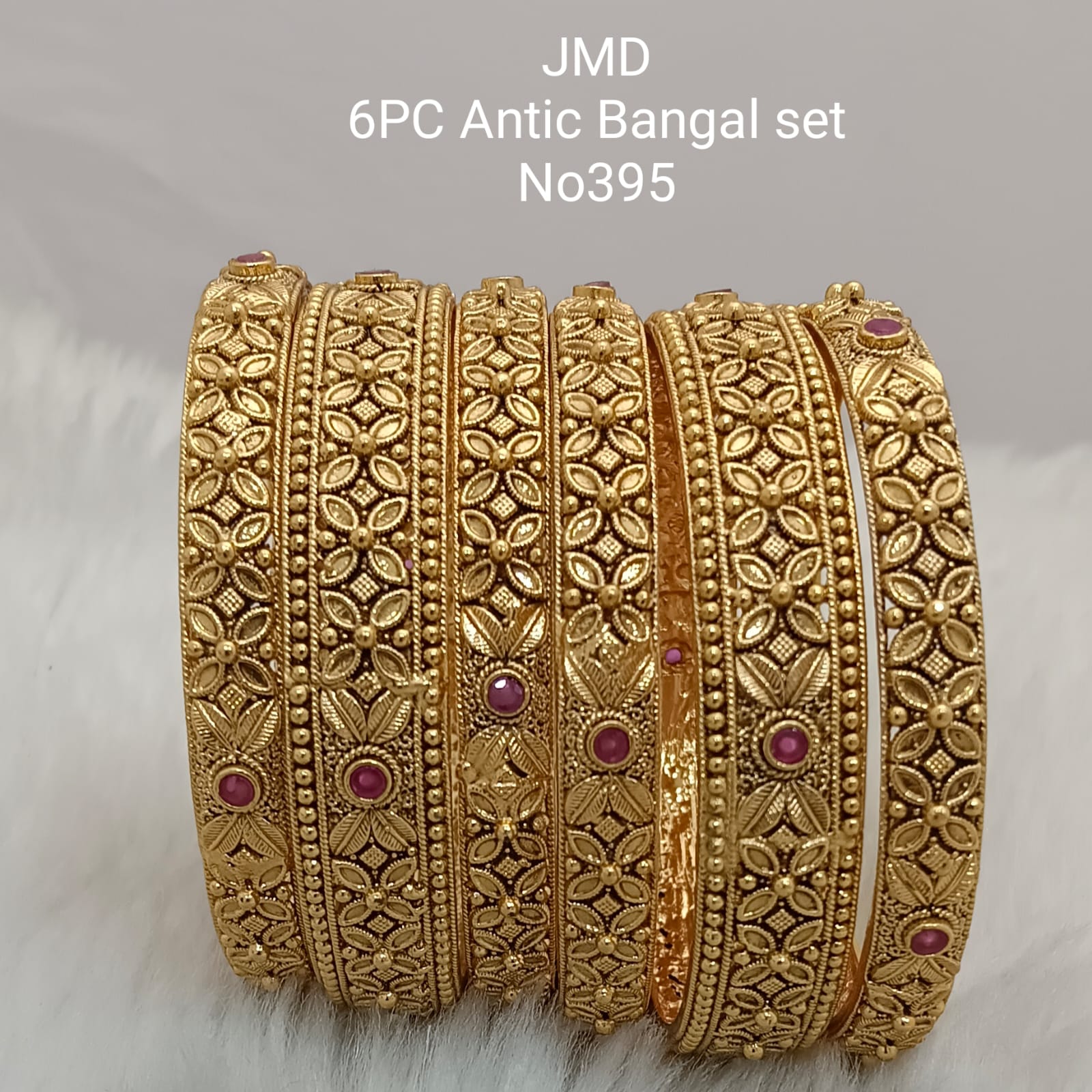 Jai Mata Di Pota Stone Gold Plated Bangles Set