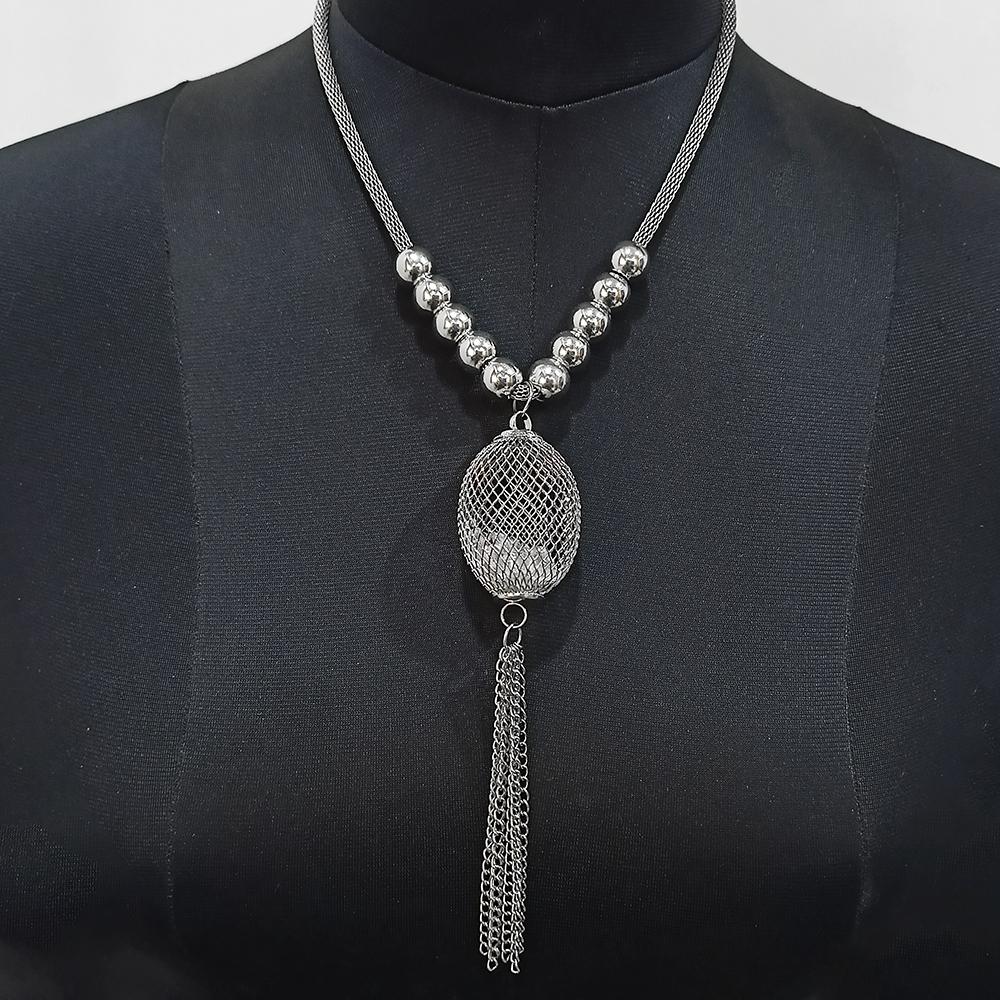 Urthn Silver Plated Crystal Stone Long Statement Necklace Set - 1109503