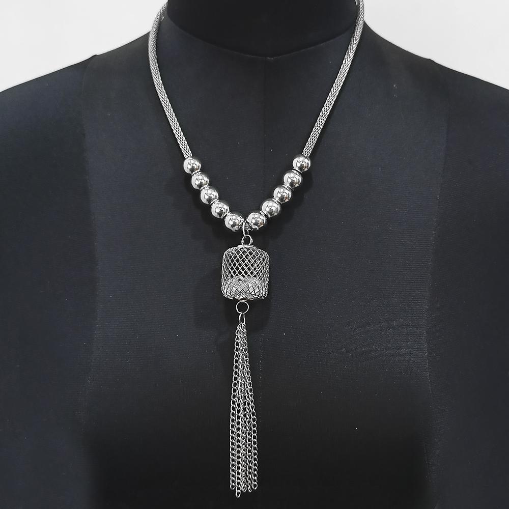 Urthn Silver Plated Crystal Stone Long Statement Necklace Set - 1109505