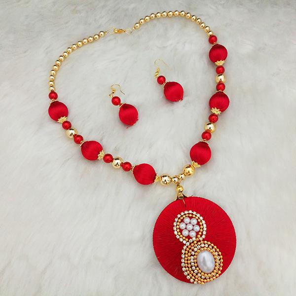 Jeweljunk Austrian Stone Gold Plated Red Thread Necklace Set