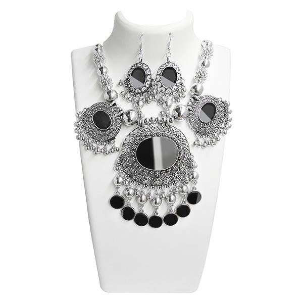 Jeweljunk Rhodium Plated Navratri Special Necklace Set - 1110801