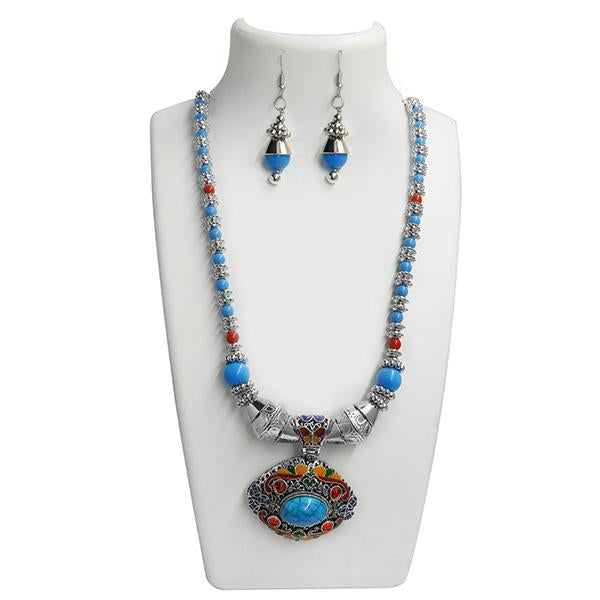 Jeweljunk Blue Beads Navratri Special Necklace Set - 1110820