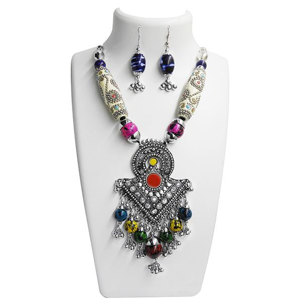 Jeweljunk Beads Rhodium Plated Navratri Special Necklace Set - 1110837