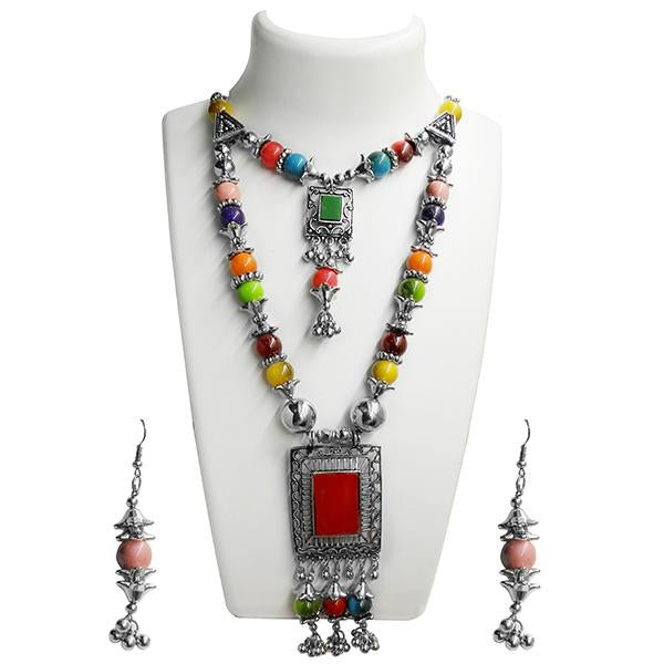 Jeweljunk Rhodium Plated 2 Layer Navratri Special Necklace Set - 1110868