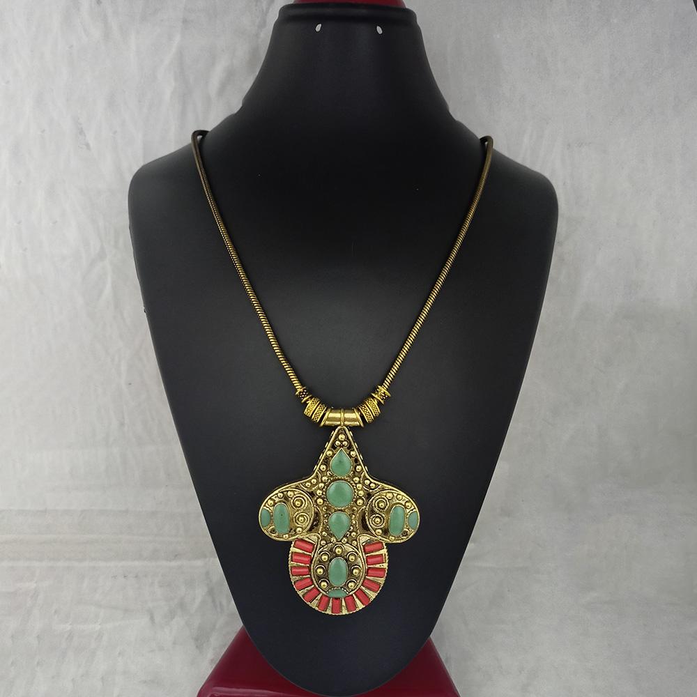 Urthn Antique Gold Plated Pota Stone Necklace - 1111031