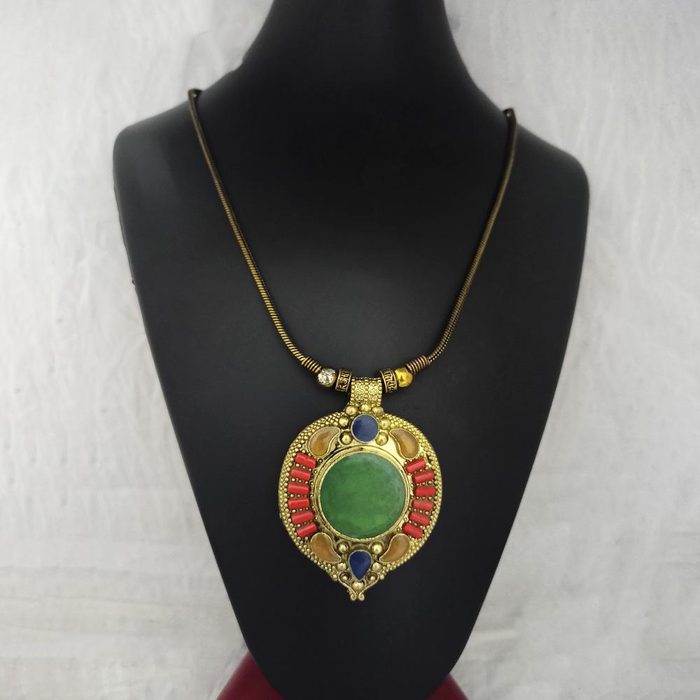 Urthn Antique Gold Plated Pota Stone Necklace - 1111033B