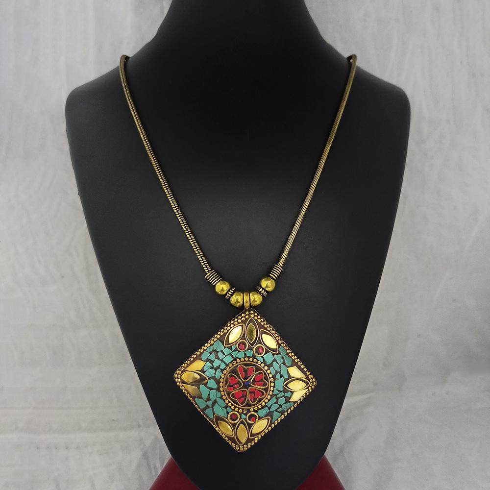 Jeweljunk Antique Gold Plated Handmade Rock Chip Necklace - 1111034A