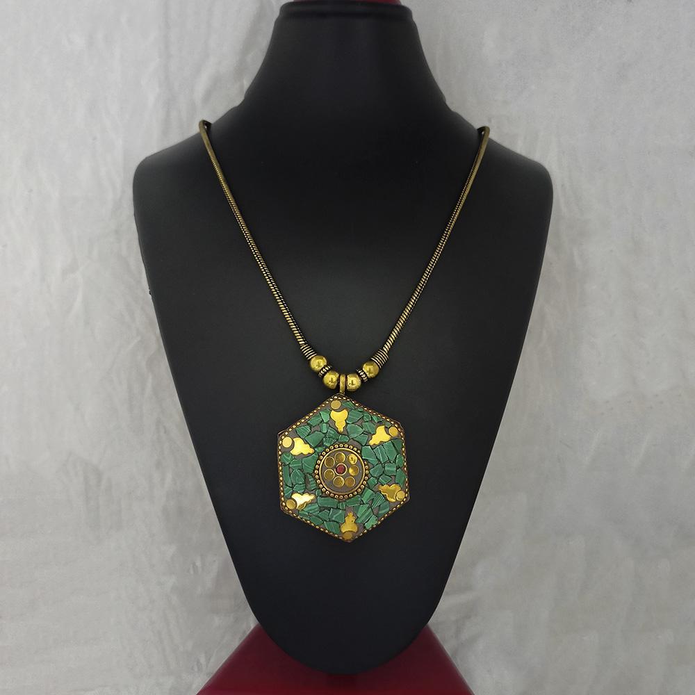 Jeweljunk Antique Gold Plated Handmade Rock Chip Necklace - 1111035A