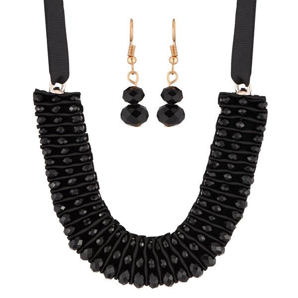 Urthn Black Crystal Beads Statement Necklace Set - 1111228C