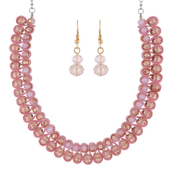 Urthn Pink Crystal Beads Statement Necklace Set - 1111229A