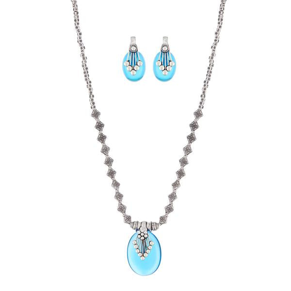 Urthn Rhodium Plated Gems Stone Necklace Set - 1111316H