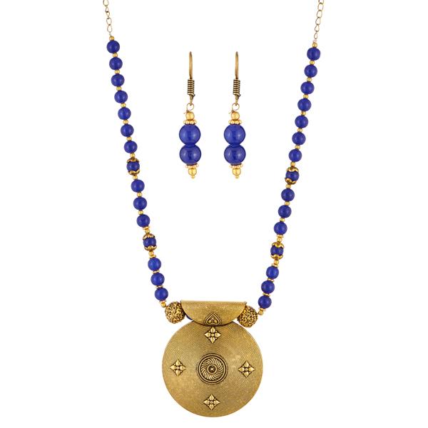 Urthn Antique Gold Plated Blue Beads Necklace Set - 1111320A