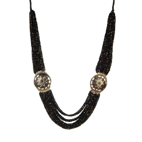Urthn Black Beads Statement Necklace Set 1111605E