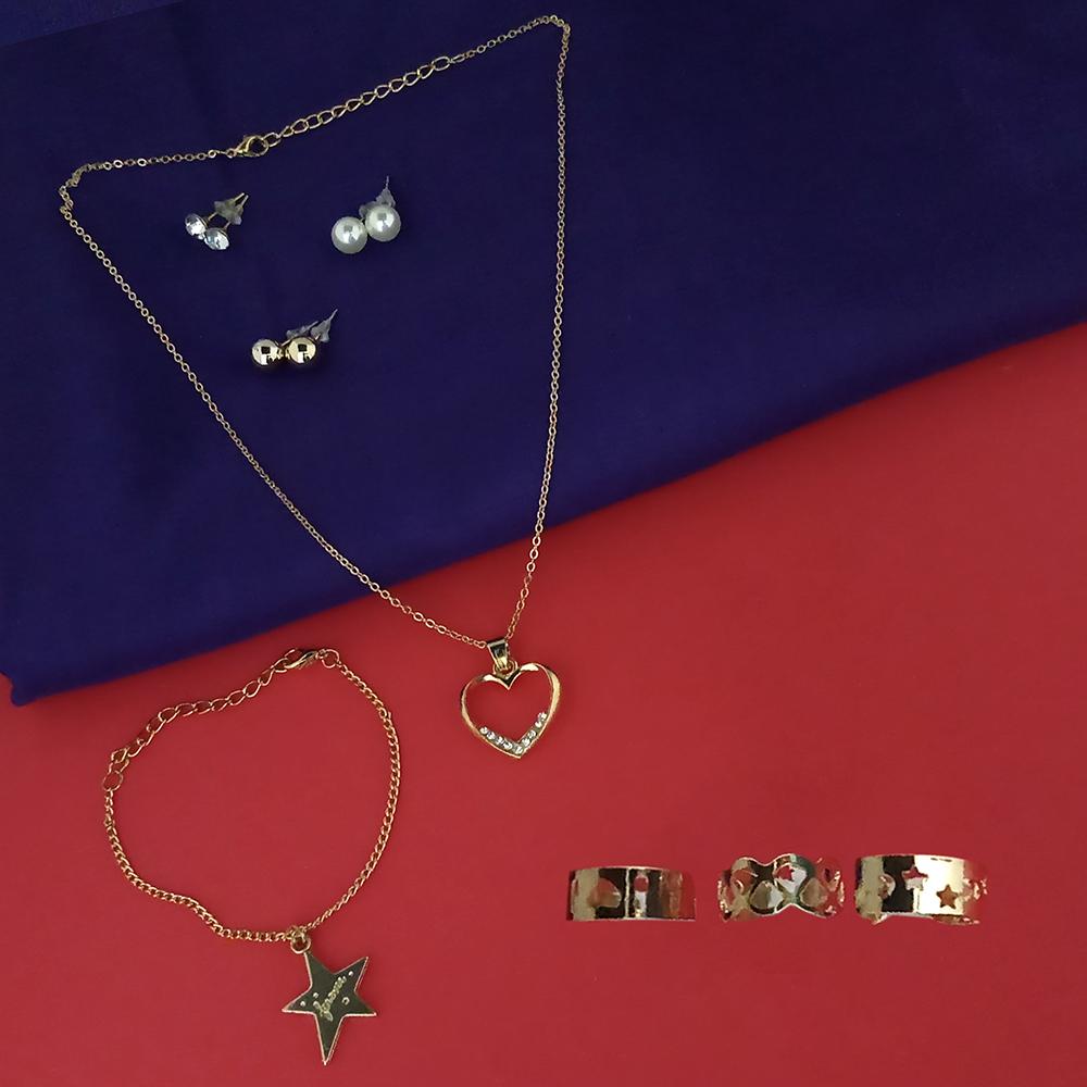 Urthn Gold Plated Pendant Set With Ring Combo - 1111911