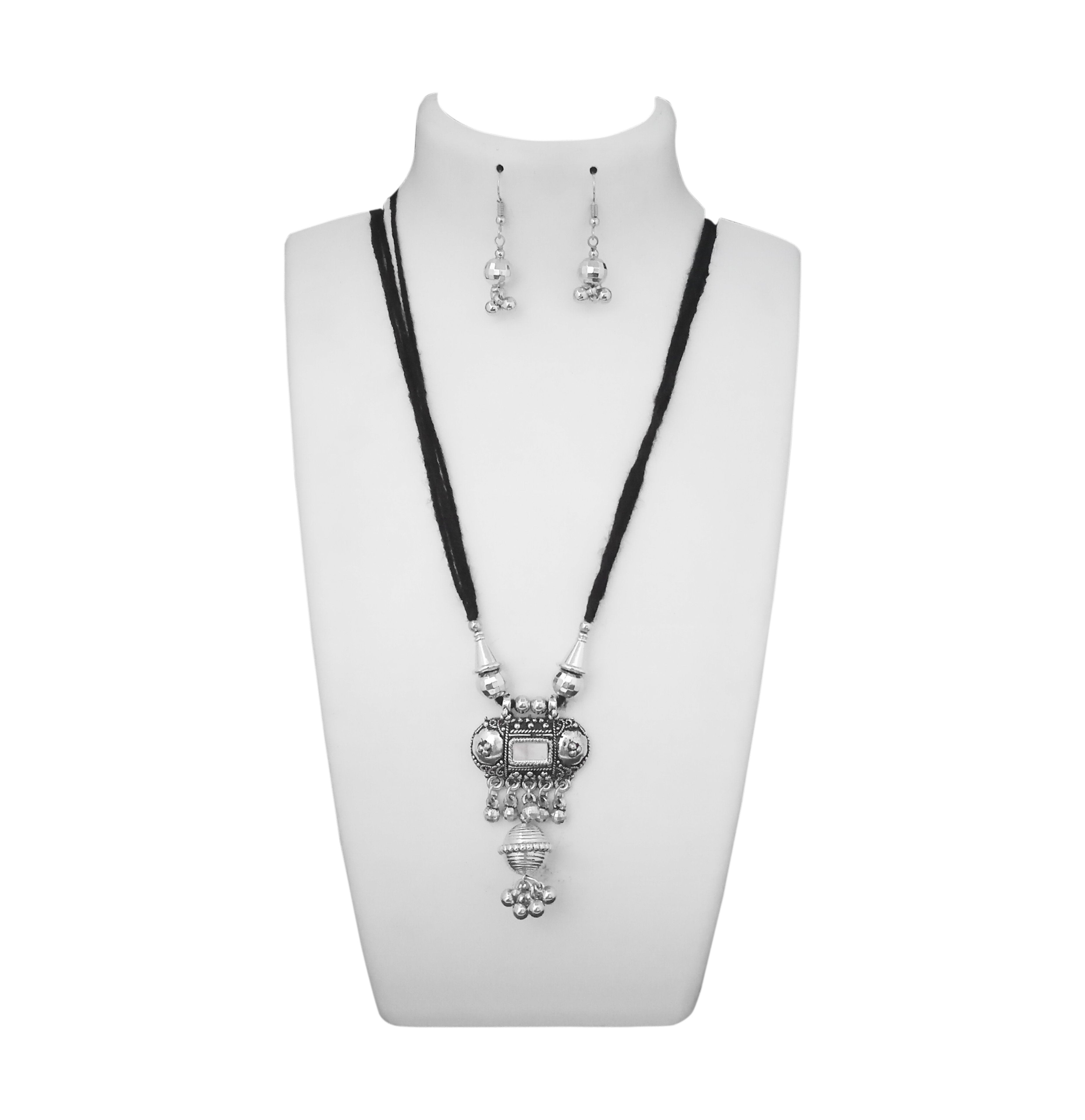 Jeweljunk Oxidised Plated Statement Necklace Set - 1112602