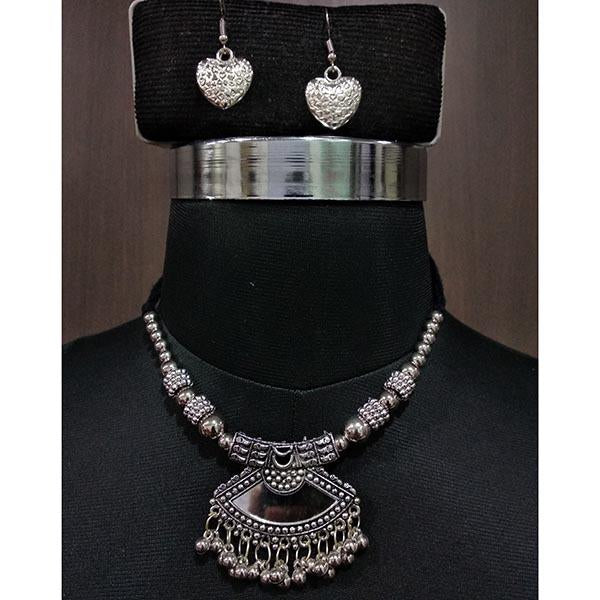 Jeweljunk Rhodium Plated Glass Beads Navratri Necklace Set - 1112854