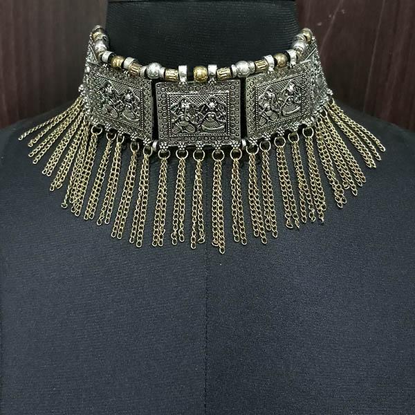 Jeweljunk Rhodium Plated Afghani Boho Choker Necklace - 1113029B