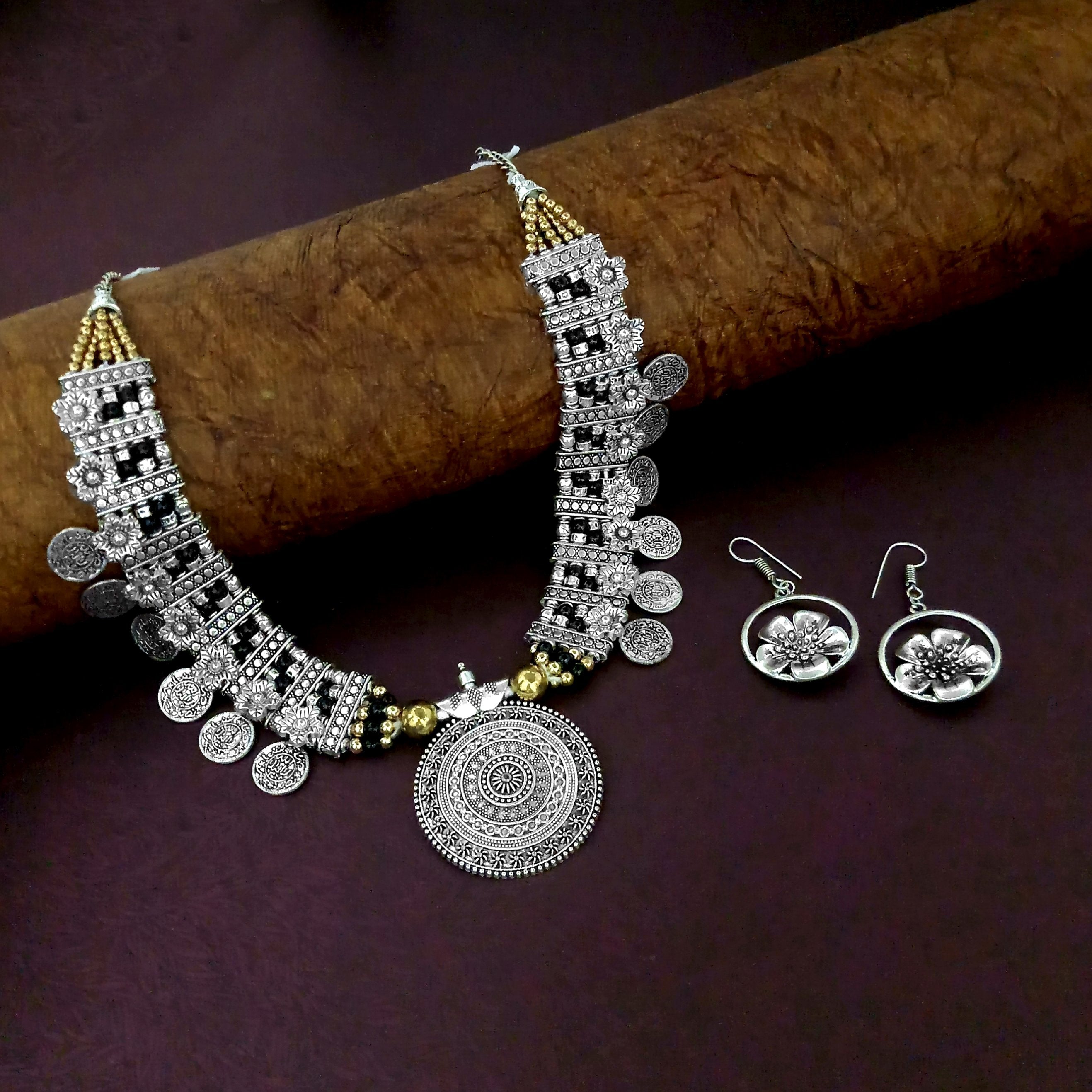 JewelJunk Oxidized Plated Necklace Set - 1114502