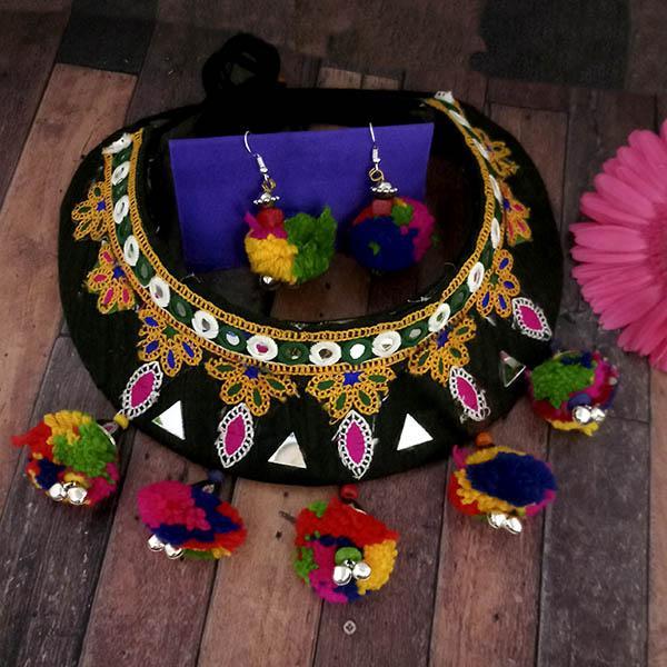 Jeweljunk Oxidised Black Thread Choker Necklace Set - 1114602