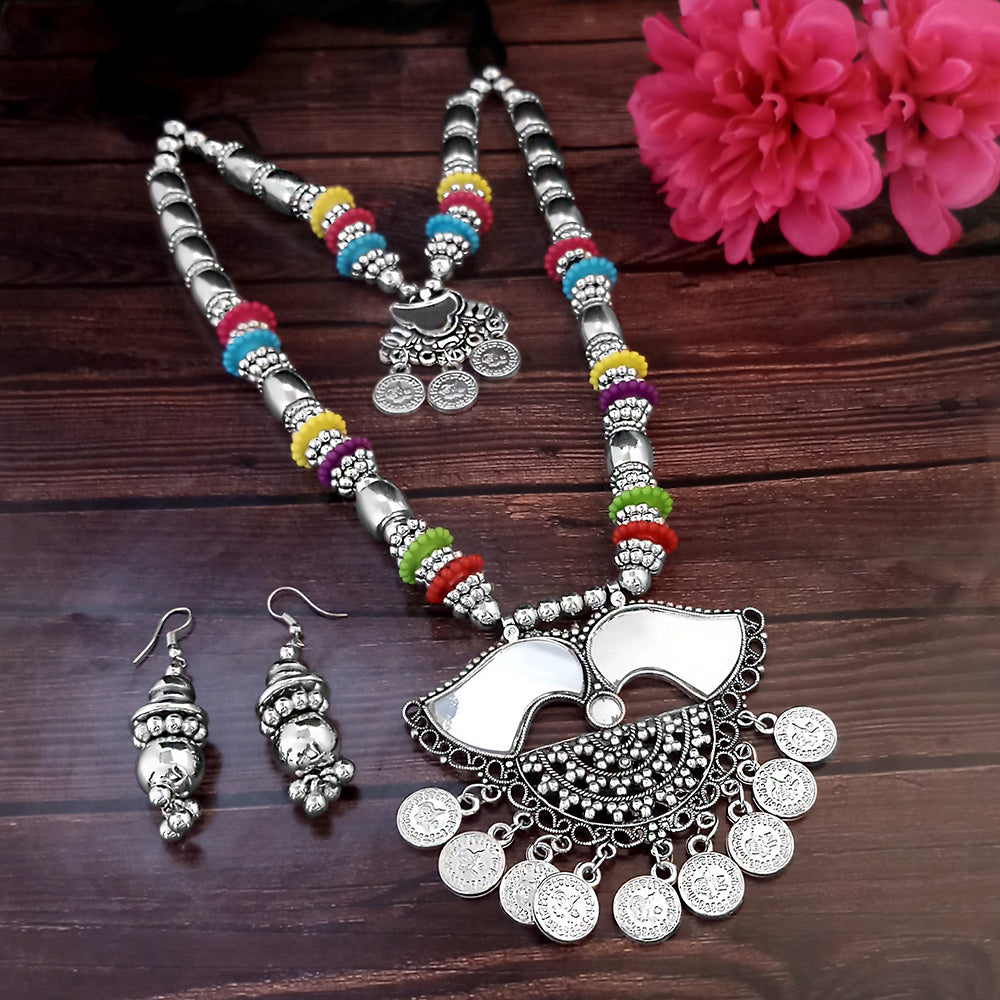 Jeweljunk Navratri Special Two Layer Oxidised Plated Multicolour Necklace set