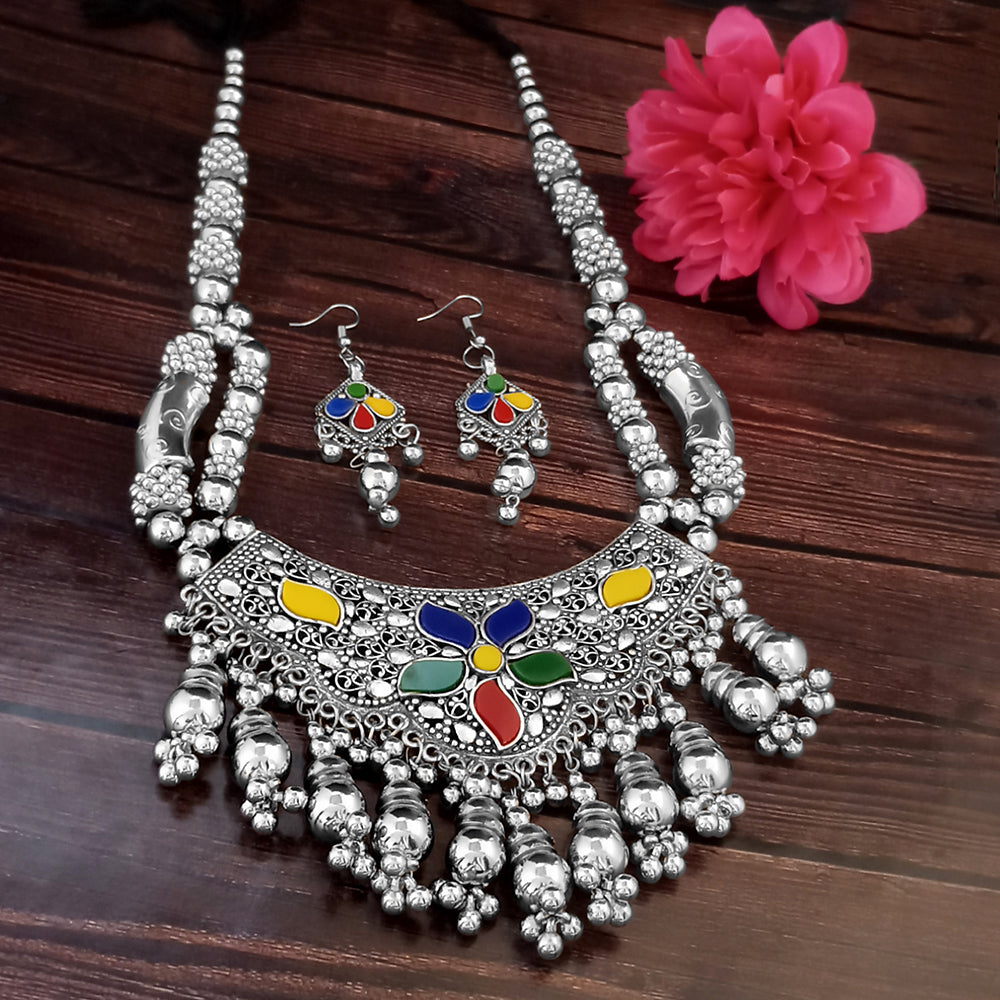 Jeweljunk Navratri Special Oxidised Plated Multicolour Necklace set
