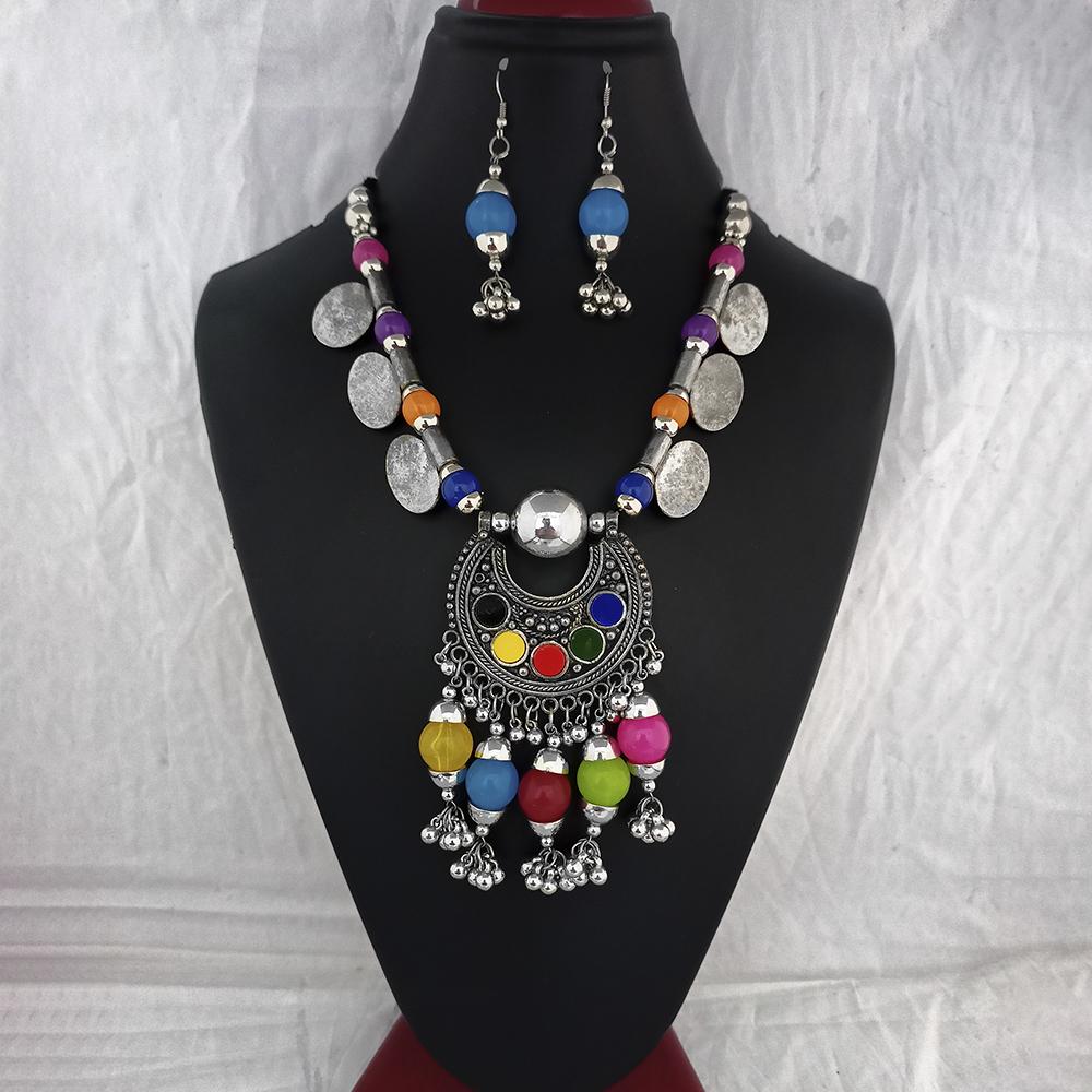 Jeweljunk Oxidised Plated Multicolor Beads Necklace Set - 1114659