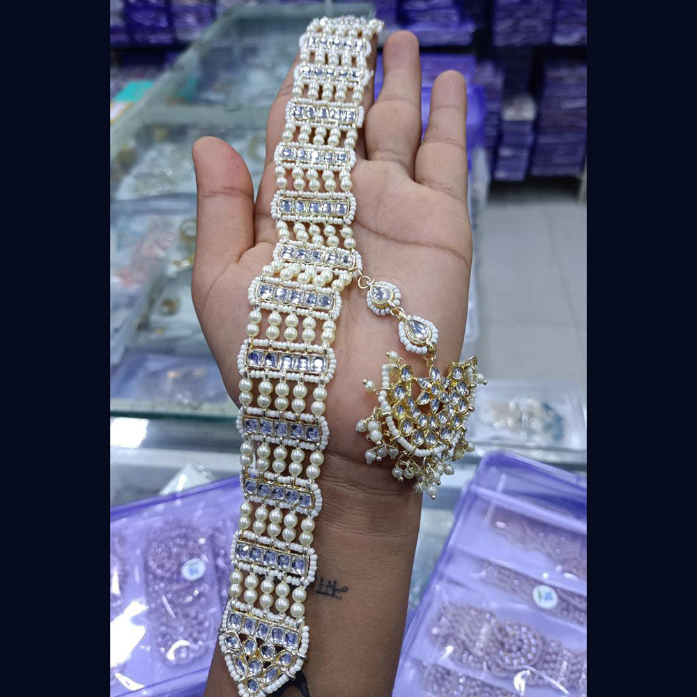 SNERA Gold Plated Kundan & Pearl Sheeshphool / Headband For Women