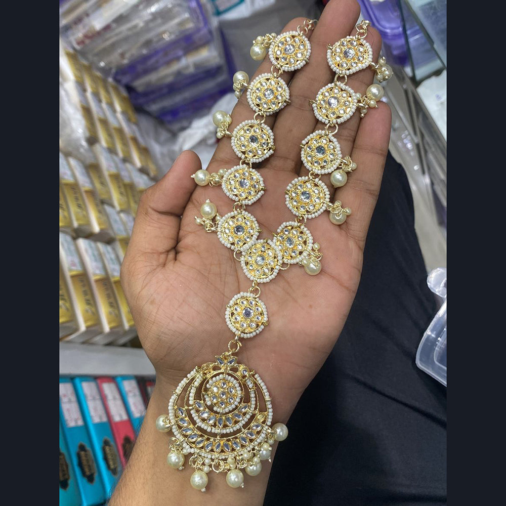 SNERA Gold Plated Kundan & Pearl Sheeshphool / Headband For Women - 11151049