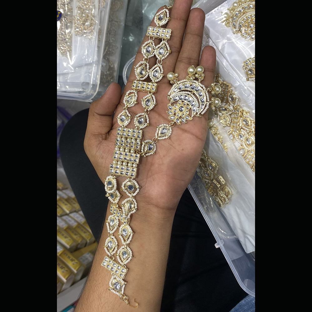 SNERA Gold Plated Kundan & Pearl Sheeshphool / Headband For Women - 11151052