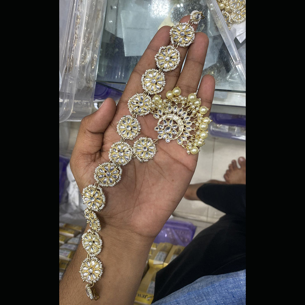 SNERA Gold Plated Kundan & Pearl Sheeshphool / Headband For Women - 11151058