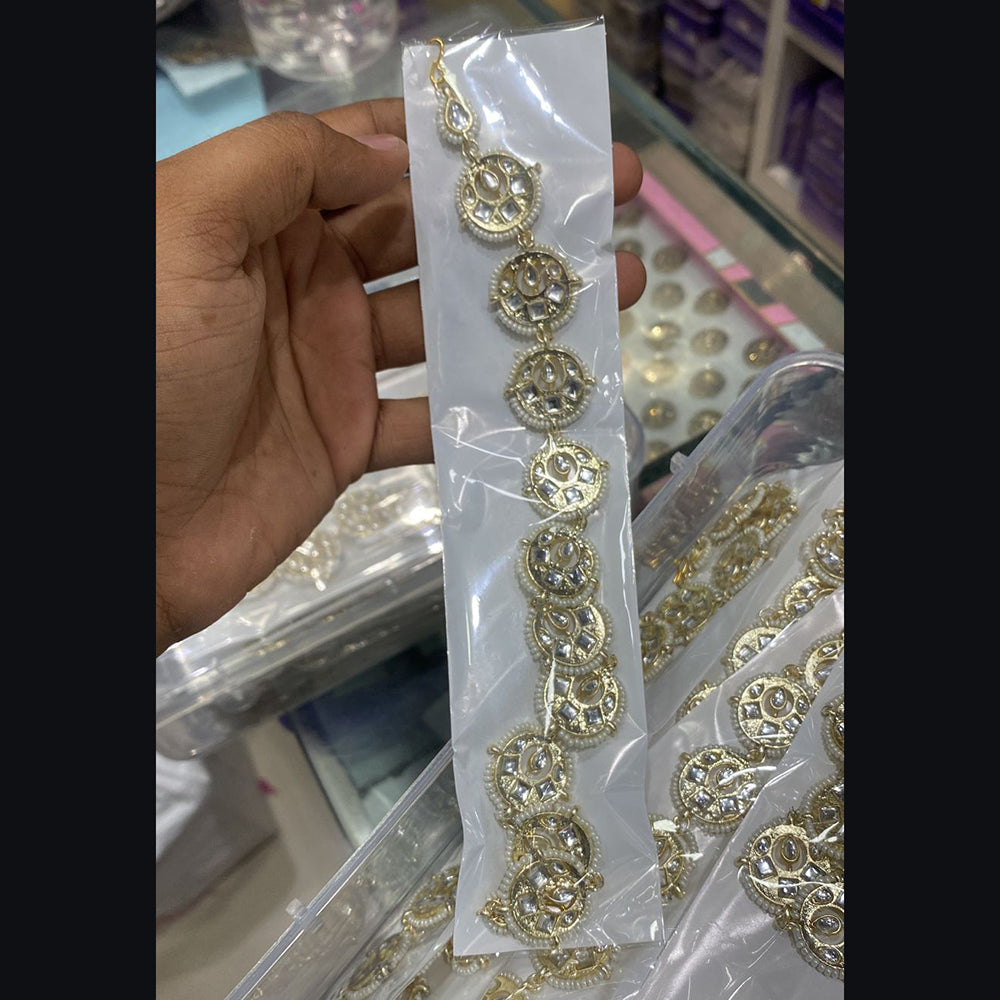 SNERA Gold Plated Kundan & Pearl Sheeshphool / Headband For Women - 11151059