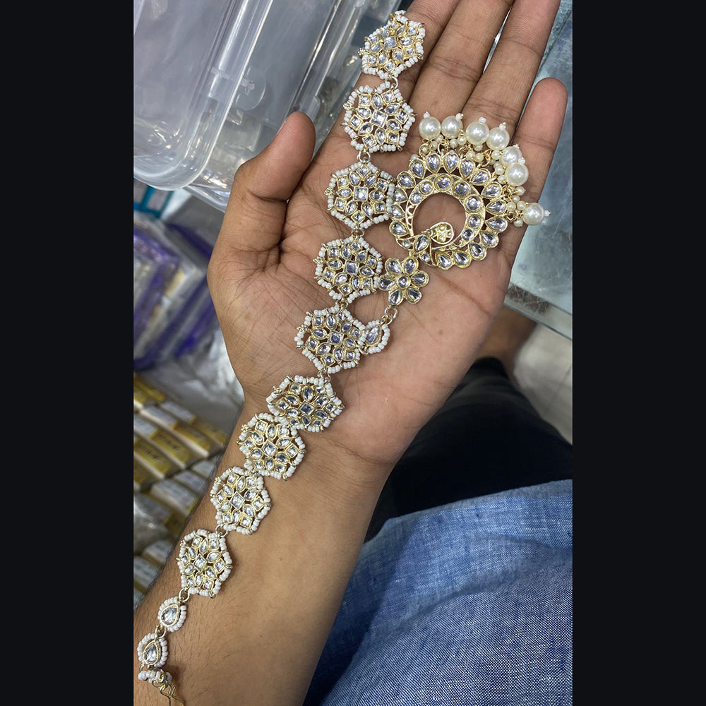 SNERA Gold Plated Kundan & Pearl Sheeshphool / Headband For Women - 11151062