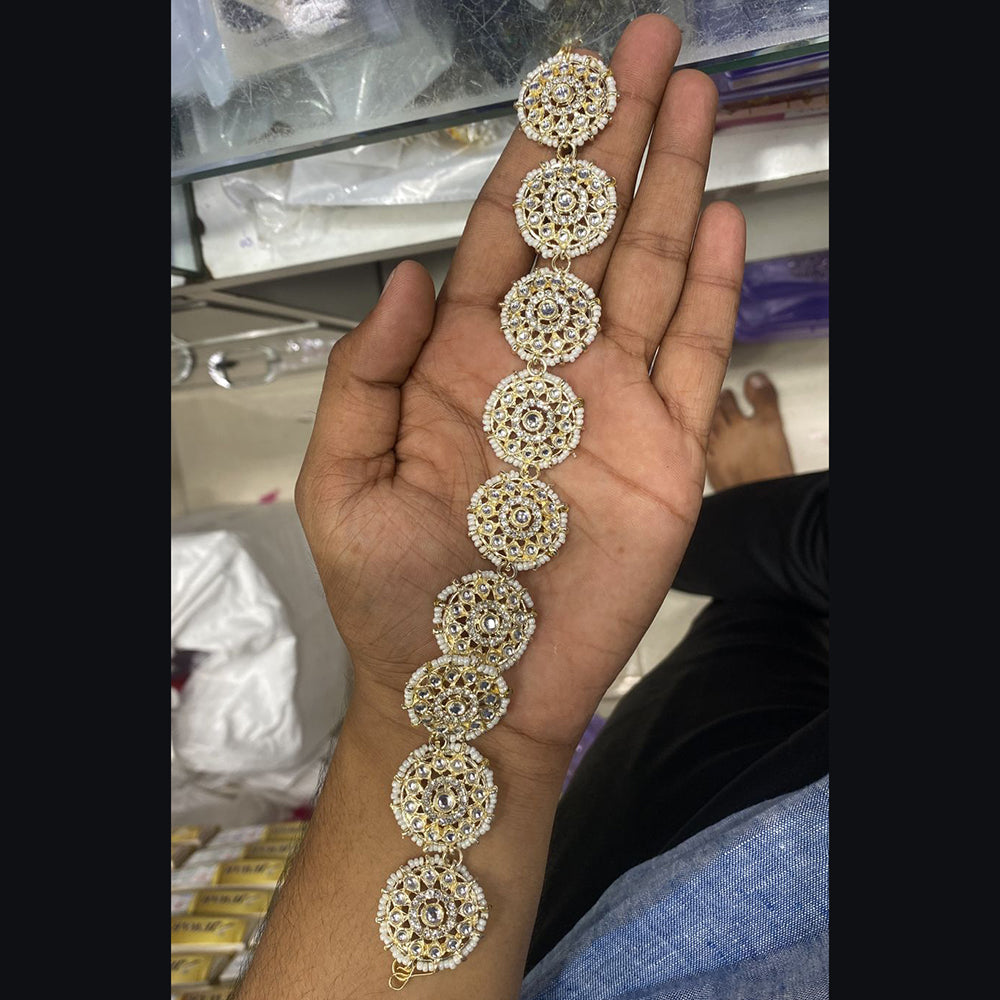 SNERA Gold Plated Kundan & Pearl Sheeshphool / Headband For Women - 11151064