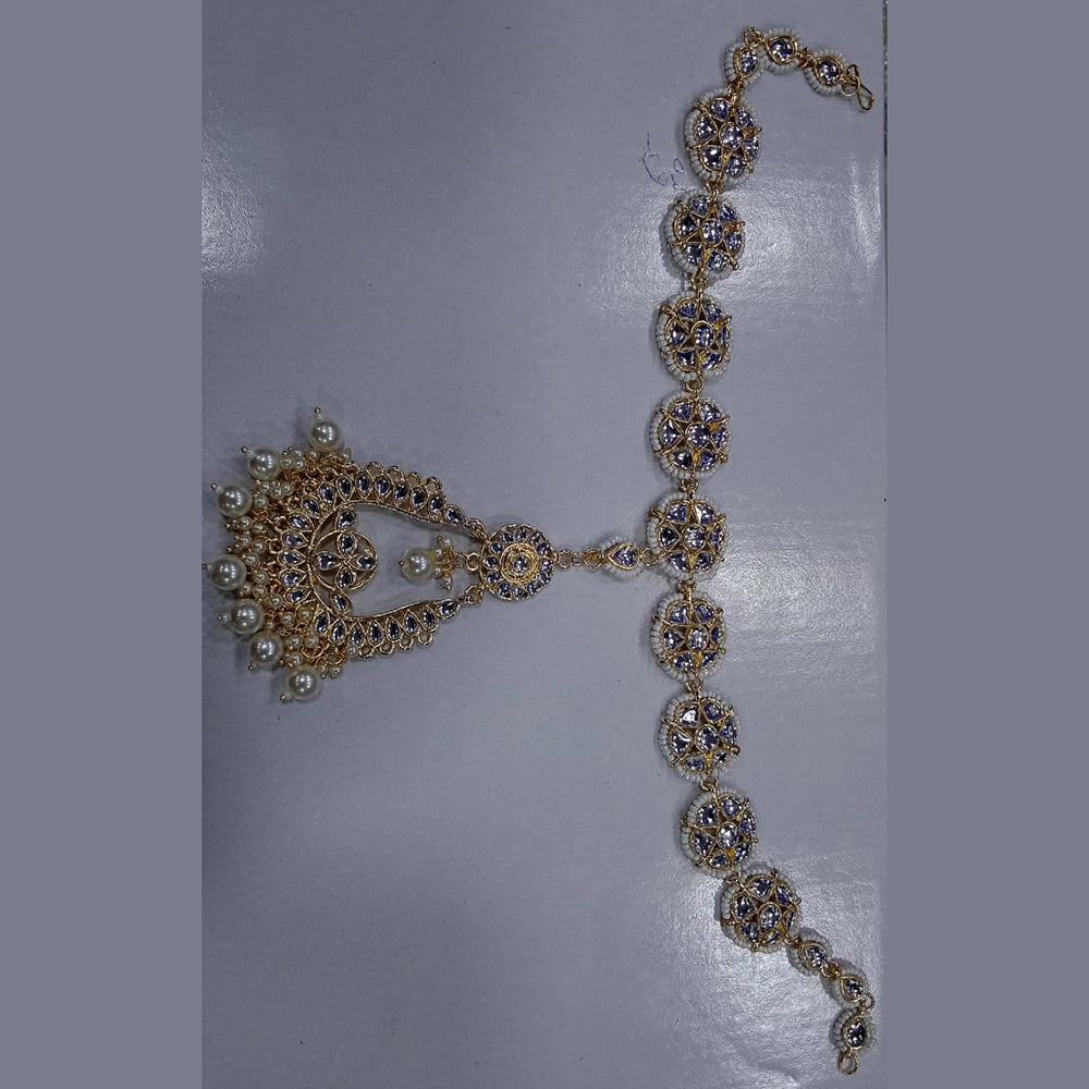 SNERA Gold Plated Kundan & Pearl Sheeshphool With Maang Tikka/ Headband For Women