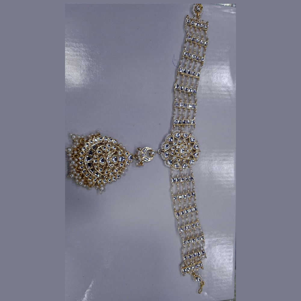 SNERA Gold Plated Kundan & Pearl Sheeshphool With Maang Tikka/ Headband For Women